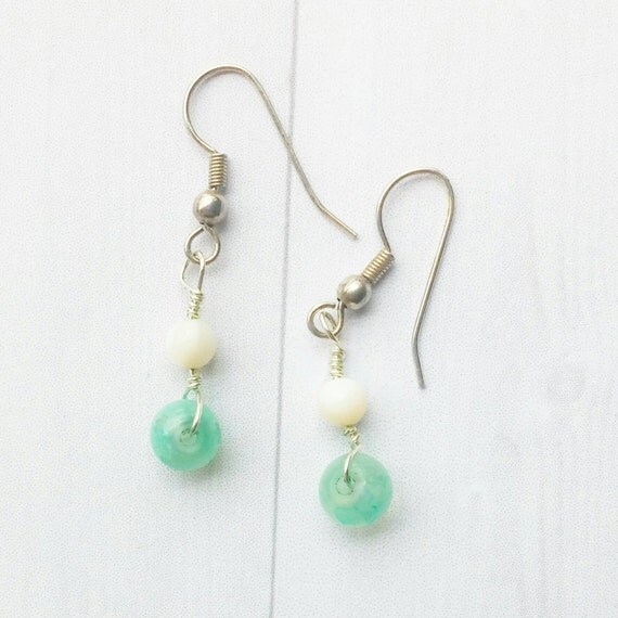 Aquamarine earrings- Green earrings- dew drop- silver jewelry-  small dangle earrings- silver earrings- simple drop earrings- minimalistic