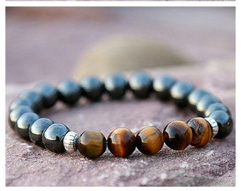 Gift For Him Mens Gift Bracelet for men Tiger eye bracelet Men Jewelry Boho Hematite Bracelet Mens Bracelet Beaded Bracelet Gemstone Jewelry