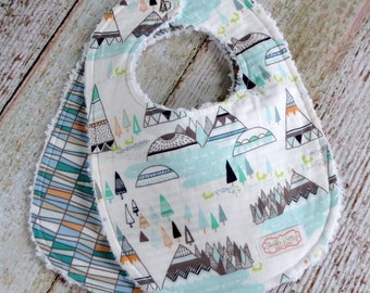 Baby Bibs - Baby Boy Bibs - Indian Summer Bib Set - Tribal Boy Bibs - Native Boy Bibs - Woodland Boy Bibs - Chenille Bibs - Baby Shower Gift