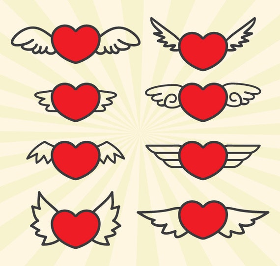 Wings Winged Heart SVG Cut Files Vector svg dxf eps png