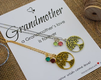 Tree of Life Necklace Silver Family Tree Charm Necklace Children Birthstone Birthday Necklace Gift for Grandma Gift for New Mom Mother's Day