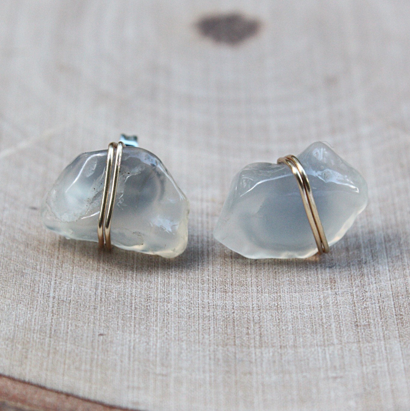 Moonstone Earrings Titanium Hypoallergenic Raw Crystal Stud