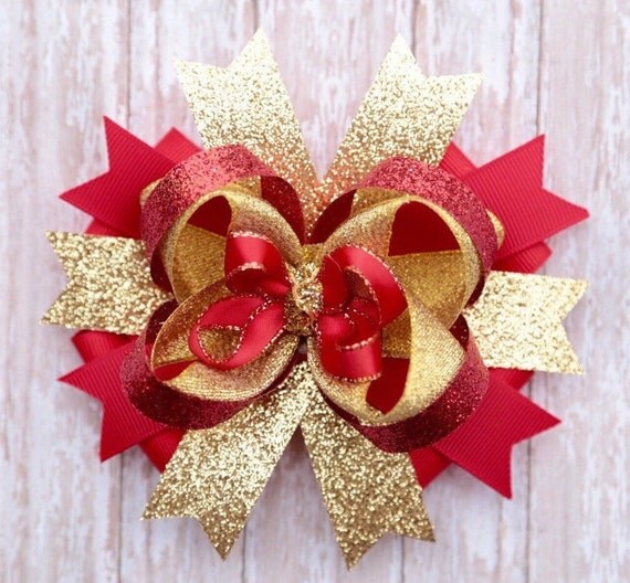 gold and red christmas hair bow christmas hair bow holiday gold and red christmas hair bow christmas hair bow holiday