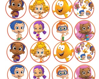 24 BUBBLE GUPPIES edible round cupcake fairy cake toppers icing rice paper wafer card each topper size approx 35mm