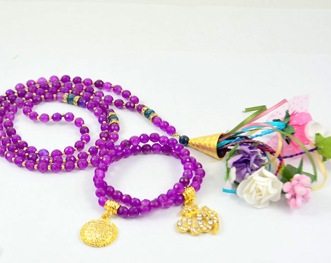 purple Muslim wedding gift, islamic bridal rosary necklace, tasbeeh, tesbih, masbahah, tasbeh subhah tespih, islamic beads, imam prayer bead