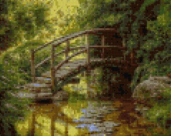Woodland Bridge Cross Stitch pattern PDF - EASY chart with one color per sheet AND traditional chart! Two charts in one!