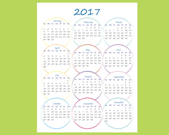 Items similar to Printable One page Calendar 2017 Ready to print