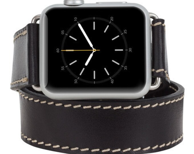 Watch-Double Tour Genuine Leather Band for Apple Watch, Husband Wife Boyfriend Gift, Apple Watch Leather Band 42mm in RusticBlack
