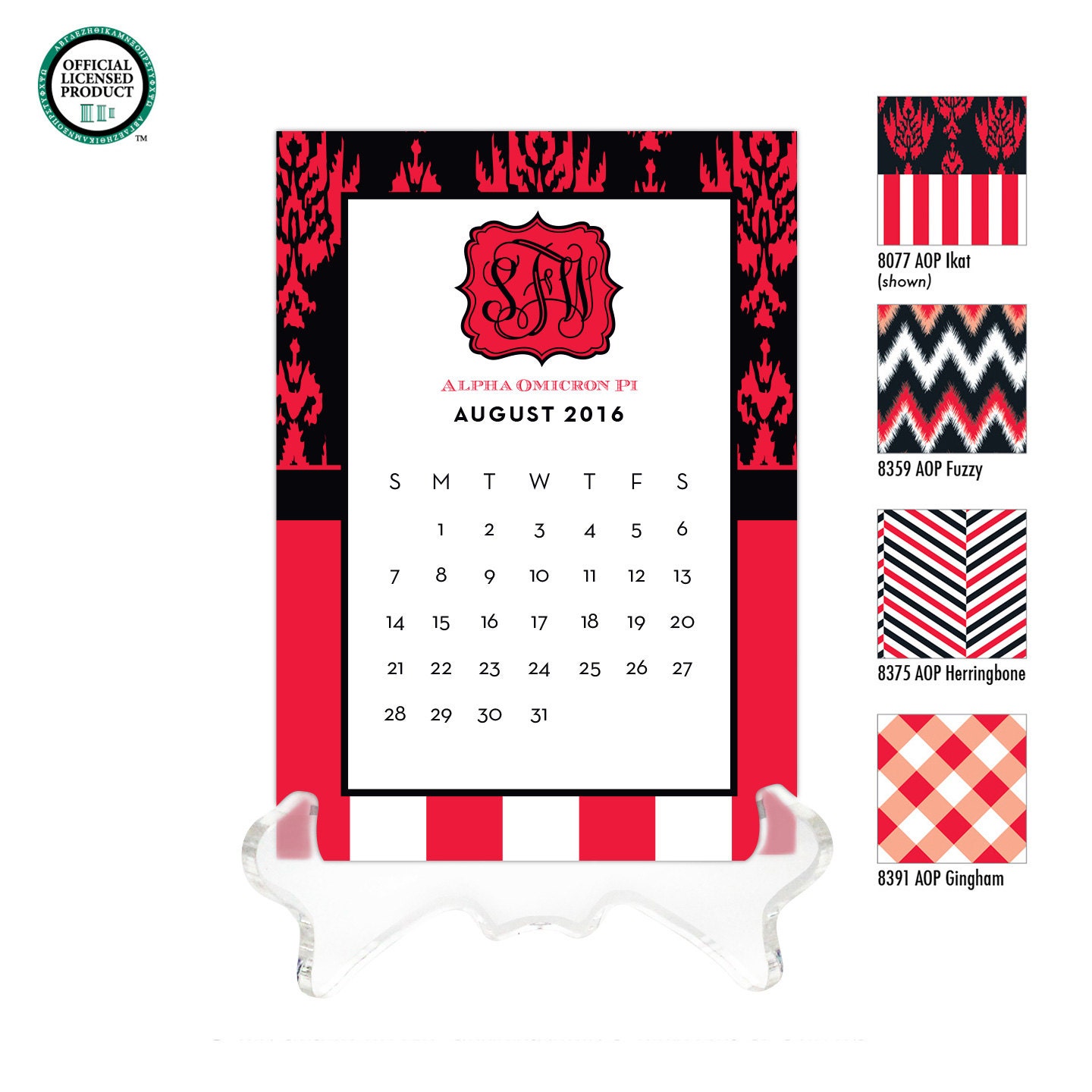 Alpha Omicron Pi Personalized Desk Calendar / Sorority 2016