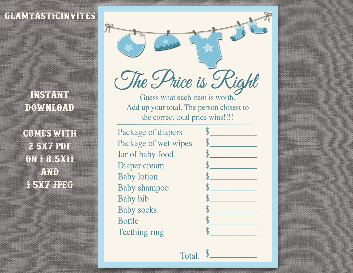 The Price is right Baby Shower Game Printable Boy Baby Shower