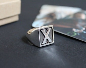 X RING / Straight Edge Ring / Mens Signet Ring / Initial Ring / Monogram Signet Ring / Mens X Ring / Straight Edge Signet Ring