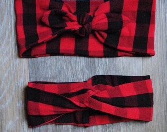 Red Buffalo Plaid Headband, Turban Headband, Top Knot Headband, plaid, headband, baby headband