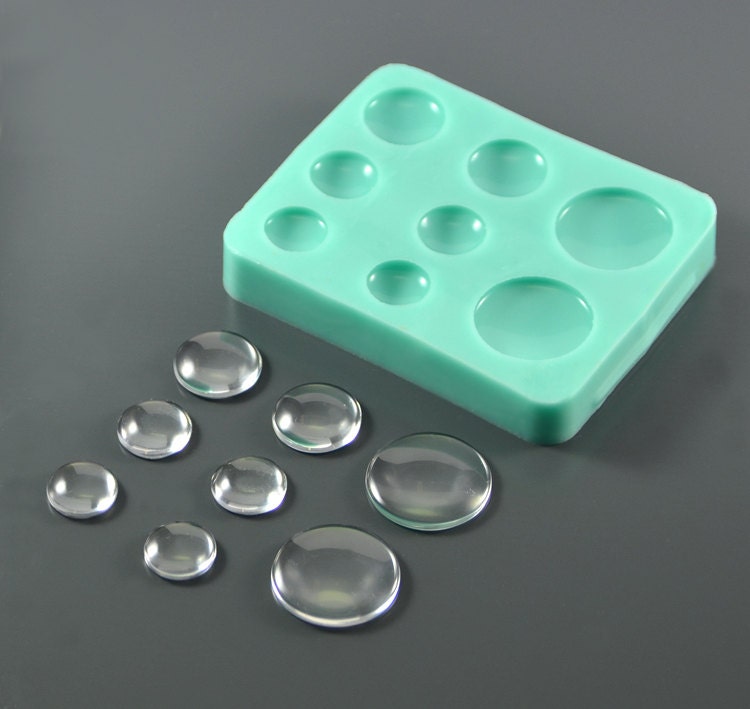 Silicone mold 8 lenses 4 sizes 14 15 18 25 mm round