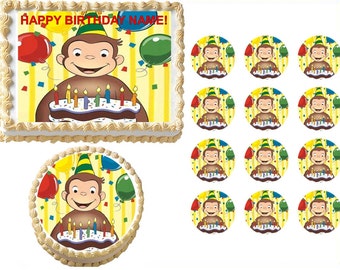 Curious George Edible Cake Topper Image, Curious George Cupcakes, Curious George Party Supplies, Curious George Birthday Edible, Monkey Cake