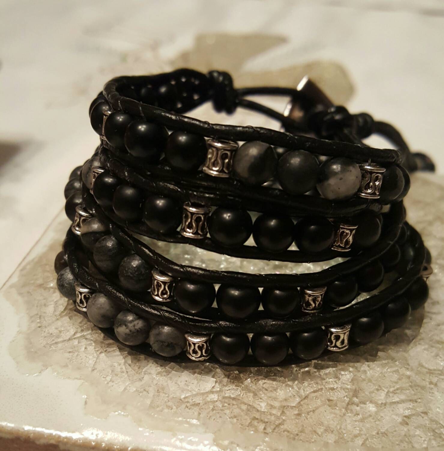 Black Beauty leather wrap bracelet by TinasSunshineBeads on Etsy