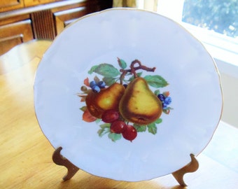 Vintage Bareuther Waldsassen Bavaria-Germany Fruit Luncheon Plate, Hand-Painted Gold Trim Fruit Design Plate, Signed Plate,Salad Plate,1960s