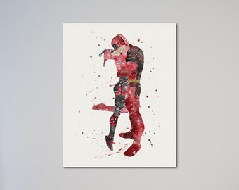 Harley Quinn and Deadpool kissing Watercolor illustrations Art Print gift for daughter Picture Poster express