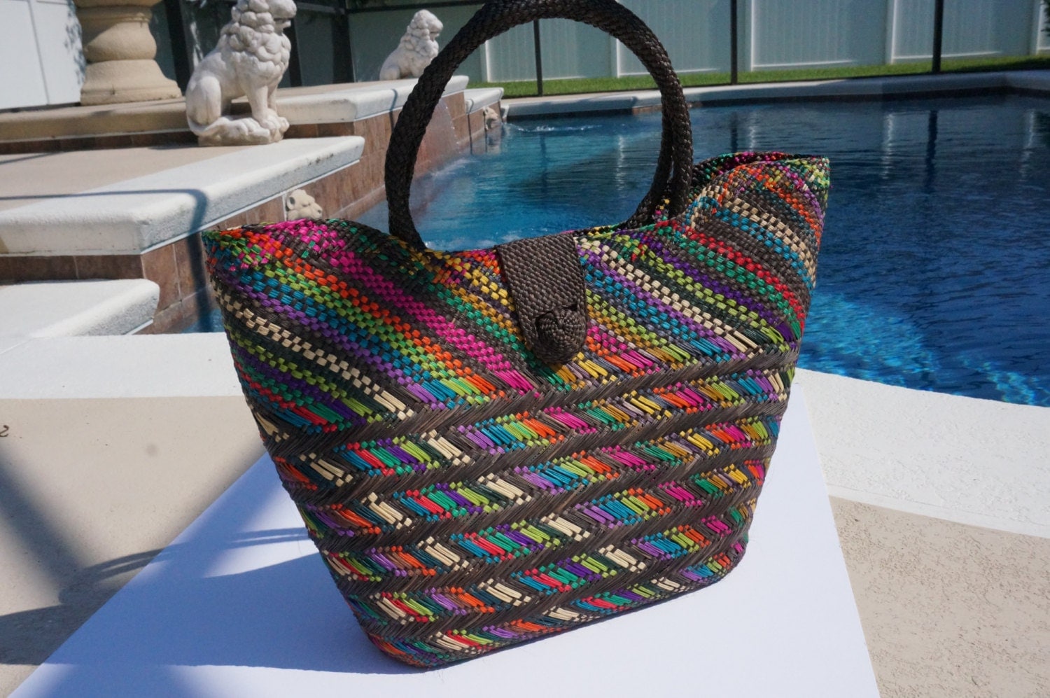 Beach Bag Straw Tote Straw Bag Multicolor by CaribbeanTouchLLC