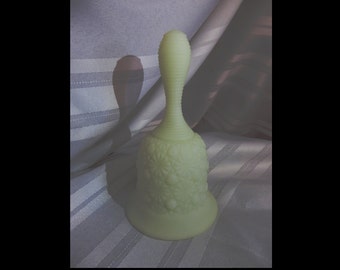 Fenton White Satin Milk Glass Daisy & Button Pattern Bell