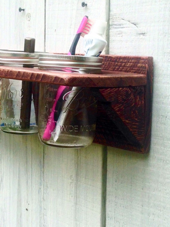 Mason Jar Bathroom Organizer Rustic Bathroom Wall Decor