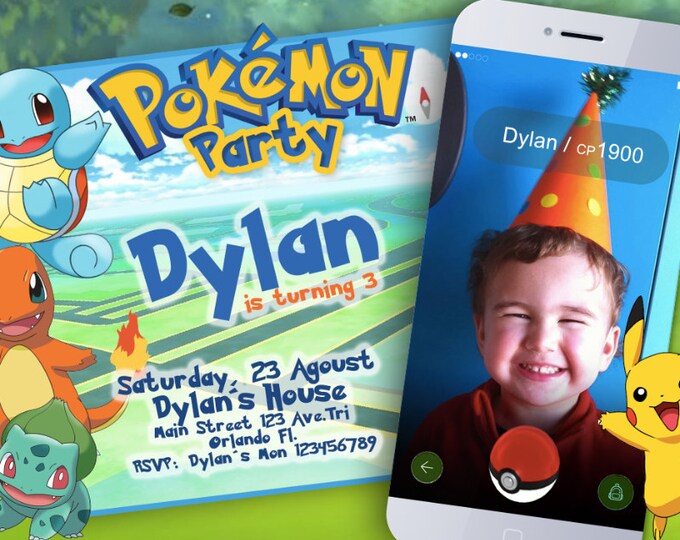 Birthday Invitation Pokemon GO - With Photo - We deliver your order in record time!, less than 4 hour! Best Value