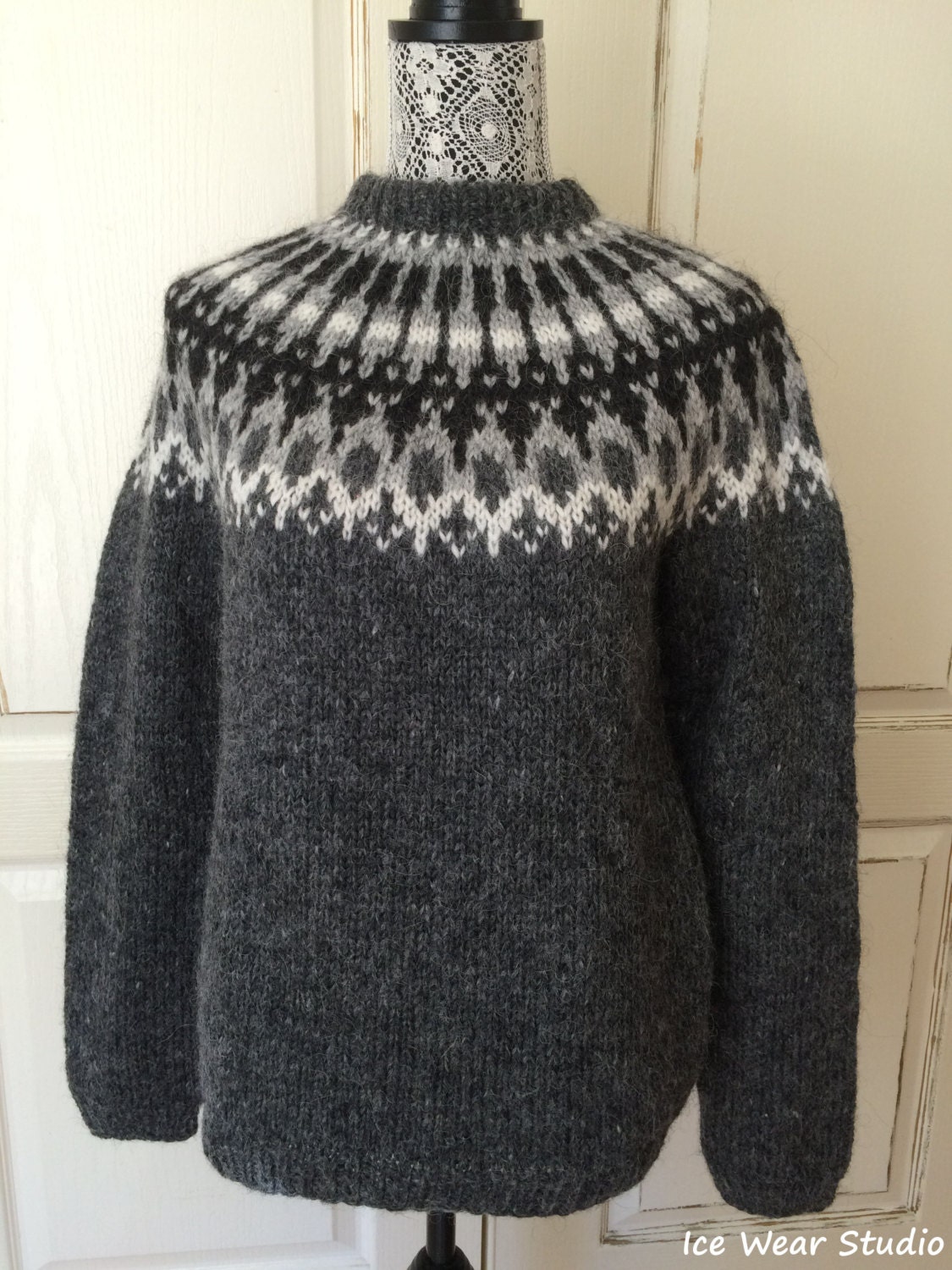 Icelandic Wool Sweater Hand Knitted With by IceWearStudio on Etsy