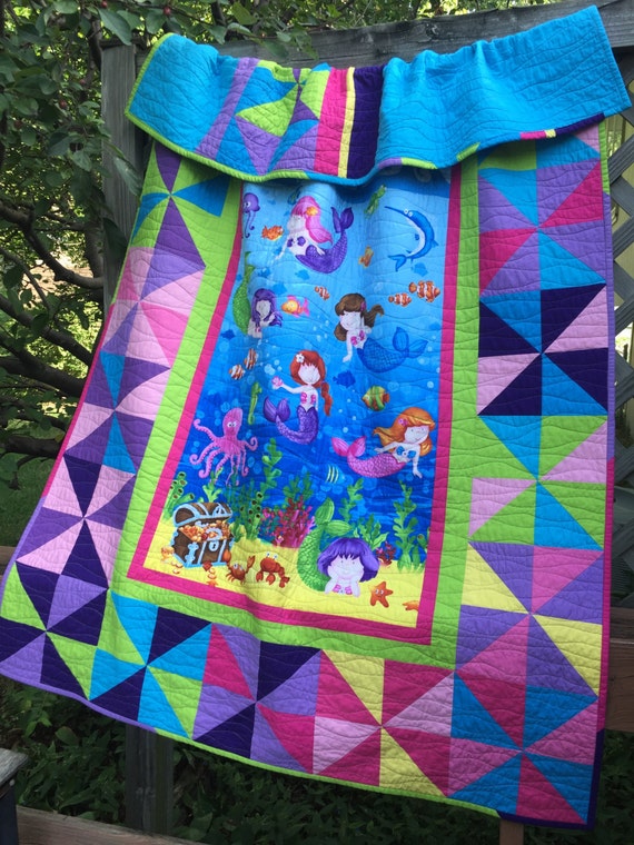 Big Girl Quilt with Little Mermaids by Deborah Edwards for Northcott Fabrics