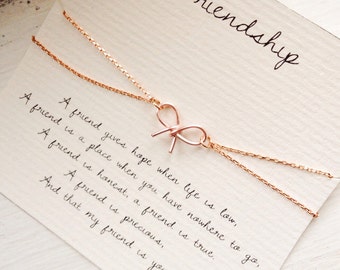 Friendship, friendship bracelet, bow bracelet, rosegold bow bracelet, best friend bracelet, best friend jewelry, friendship quote bracelet