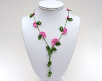 Crochet Necklace PDF PATTERN Vine Necklace Photo Tutorial Oya Necklace Tutorial Irish Crochet Jewelry Instant Download Lariat Necklace