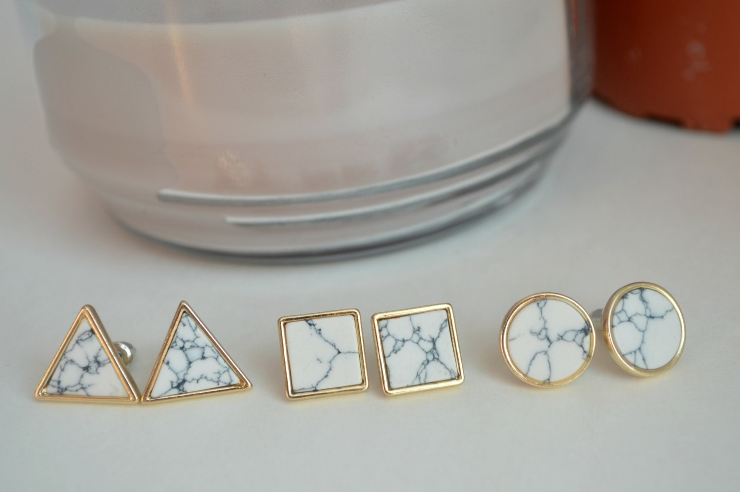 Marble triangle earrings marble stud earrings marble