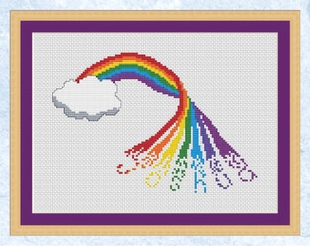 Personalised cross stitch pattern, modern birth sampler, custom, customised, rainbow bridge memorial, loved one, baby, child, girl, boy, PDF