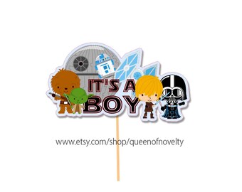 Star Wars Centerpiece, Star Wars Cake Topper, Baby Shower, It's a Boy, Personalized Name, luke skywalker, darth vader, chewbacca