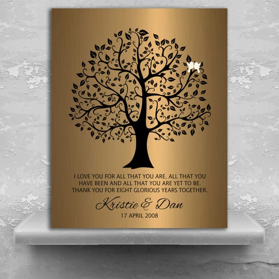 8 Year Anniversary Personalized Wedding Tree Gift Faux Bronze