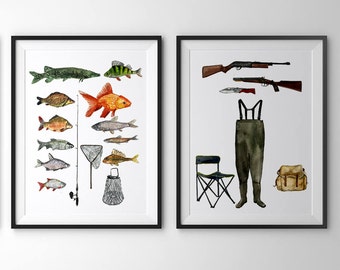 Fishing prints-set of 2 prints (8x10).Fishing art.Lake house art.Fishing wall decor.Lake house wall art.Lake house prints.Fishing art prints