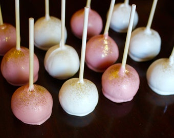 Pink Gold and White Individually Wrapped Cake Pops - Customizable - Wedding - Shower - Party Favors 1 Dozen!
