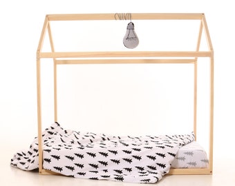 120 x 200 cm Kids nursery bed montessori wooden house. Children bed house .Play wood house.Play wooden house bed.Kids teepee