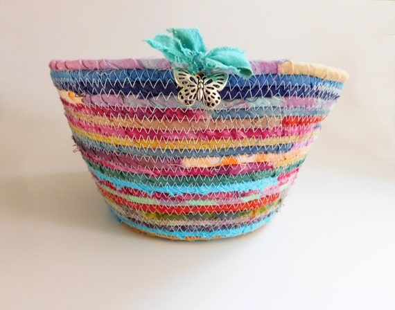 Coiled Basket Butterfly Charm Basket Storage Basket by LauraLoxley