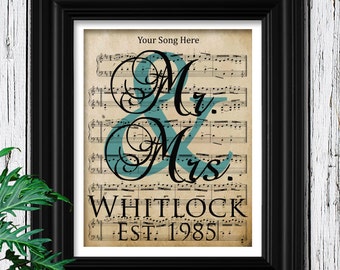 Monogram 6th Anniversary Gift | 100% Cotton Sheet Music Art | Monogram Gift for Her | 6 Year Anniversary Gift for Him | Monogram for Her Him