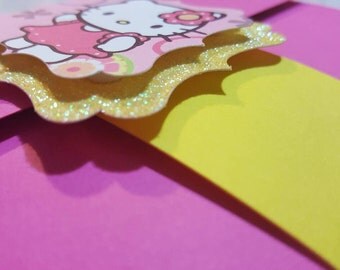 20 Hello Kitty Invitation, Hello Kitty Inspired Birthday Party Invitation, Hello Kitty Invitation, Girl Invitation, Handmade
