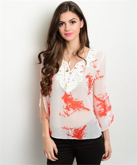 Coral Print Blouse by EnVBoutique on Etsy