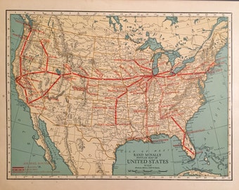 Items similar to 1937 Air Mail Routes USA Map. United States Air ...