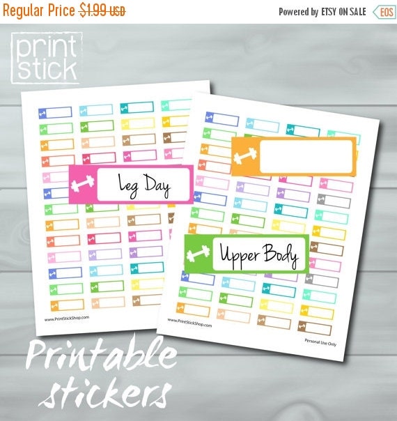 ON SALE Workout Planner Stickers Exercise Printable by PrintStick