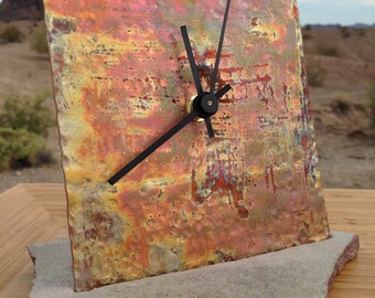 TEXTURED COPPER Clock - unique wedding housewarming gift Arizona flagstone industrial anniverasary office boss decor birthday free shipping