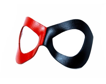 Leather Mask - Hero / Heroine Style - Harley Quinn Mask - Red & Black