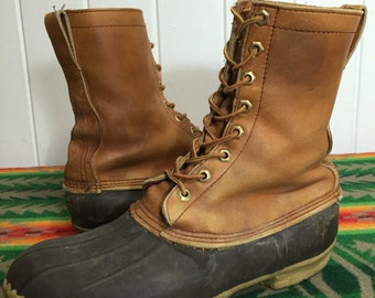 vintage duck boots leather rubber rain boots made in usa mens size 10