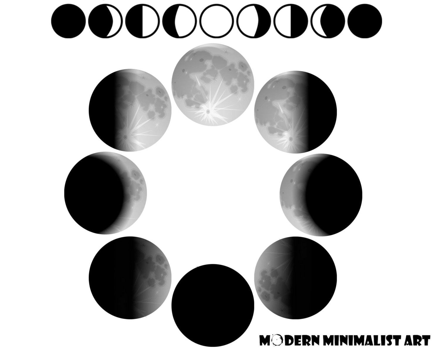 Moon Phases Clipart Black and White 10 PNG Images