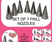 Set of 7 steel frill icing piping nozzle tips buttercream frosting ganache cupcake cake decorating tips