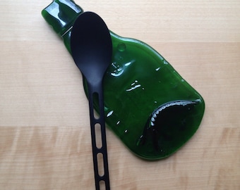 Imperfect Grolsch Green Glass Melted Bottle Spoon Rest, Wall Hanging, Upcycled Bottle, Recycled Glass