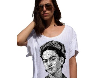 FRIDA KAHLO Geometric - 80s Crop Top Ladies Watercolor Print Tshirt - Painting sublimation image tshirt colorful designs