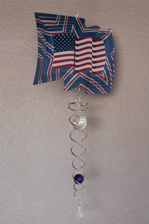 Red White Blue 2 Peice Flag Wind Spinner with by SWWindSpinners